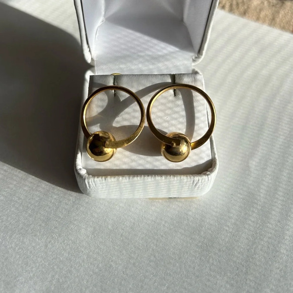 3/$20 Gold Tone Hoop Smooth Beaded Drop Stud Earrings Pierced - Picture 1 of 3